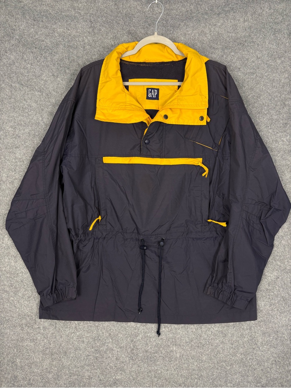 GAP Navy Yellow Hooded Anorak Pullover Windbreaker Jacket